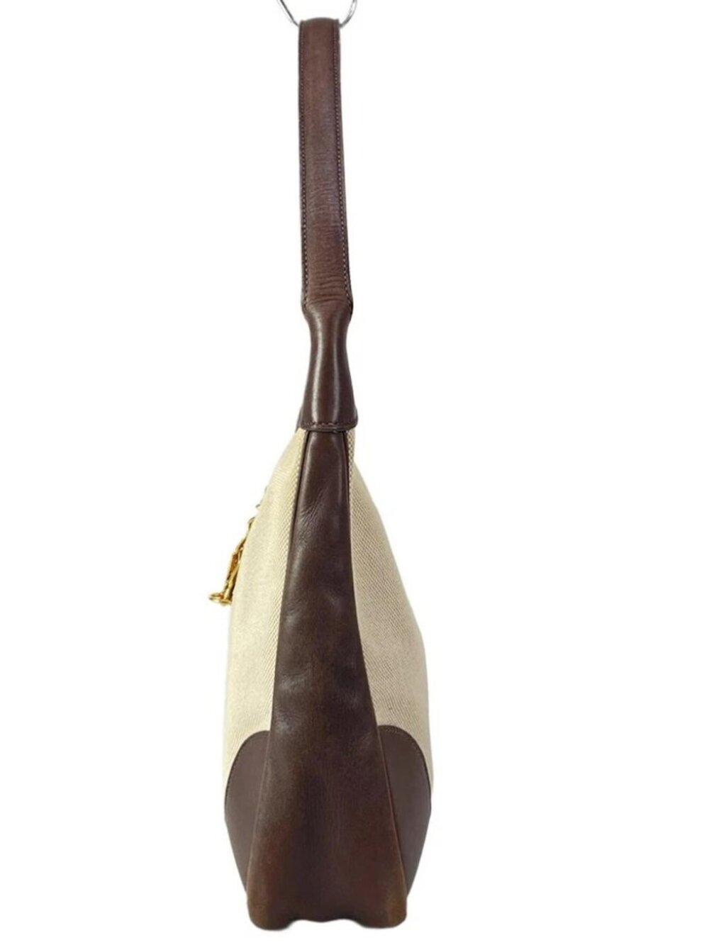 HERMES Trim 31 Cream Dark Brown Toile H Leather Square F Shoulder Bag - Picture 4 of 15